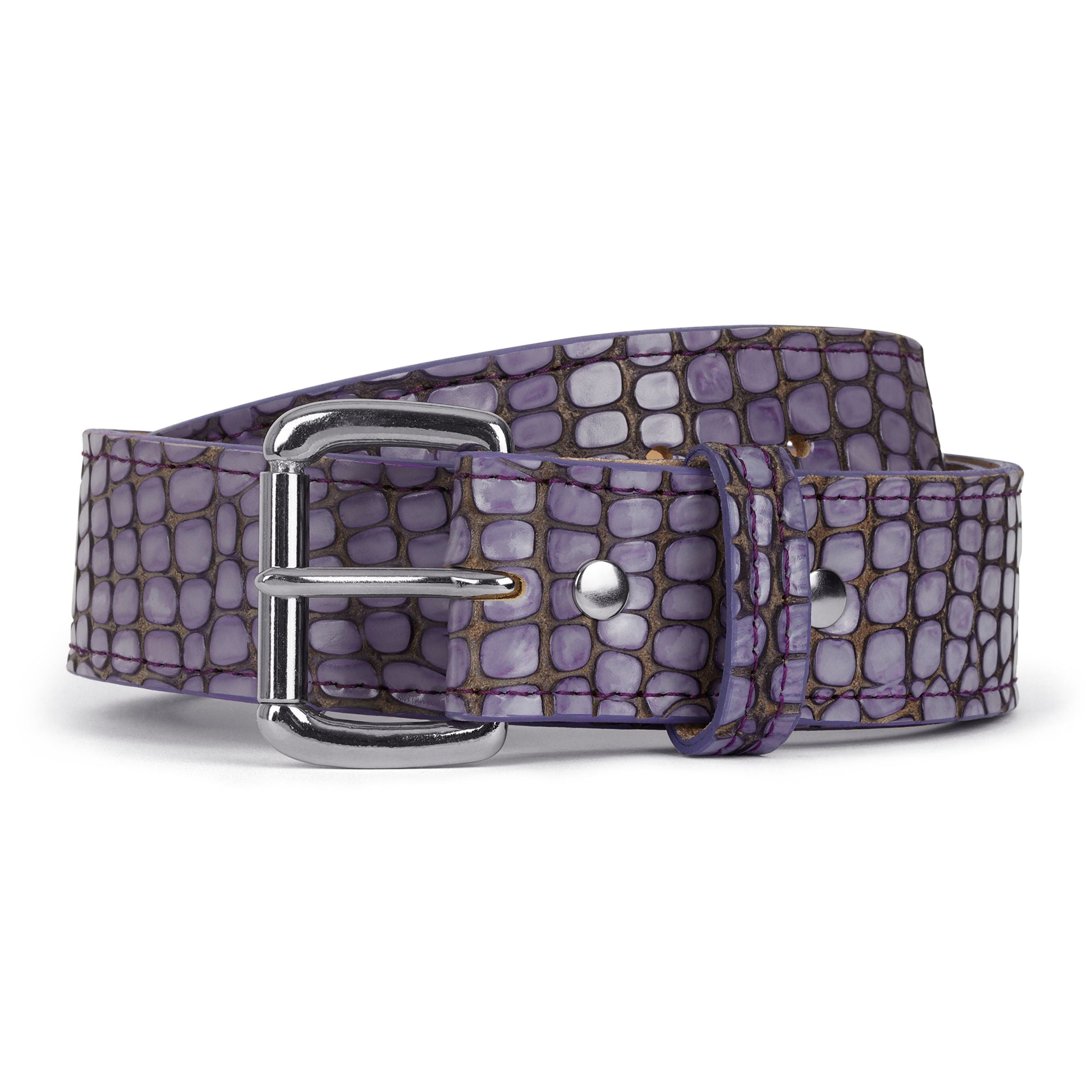 Croc Embossed Leather Belt (Purple)