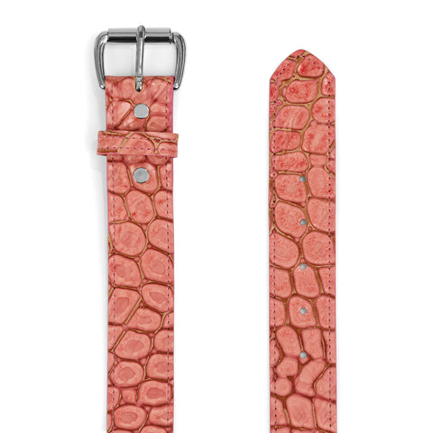 Croc Embossed Leather Belt (Pink)