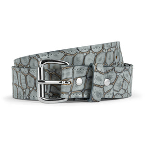 Croc Embossed Leather Belt (Grey)